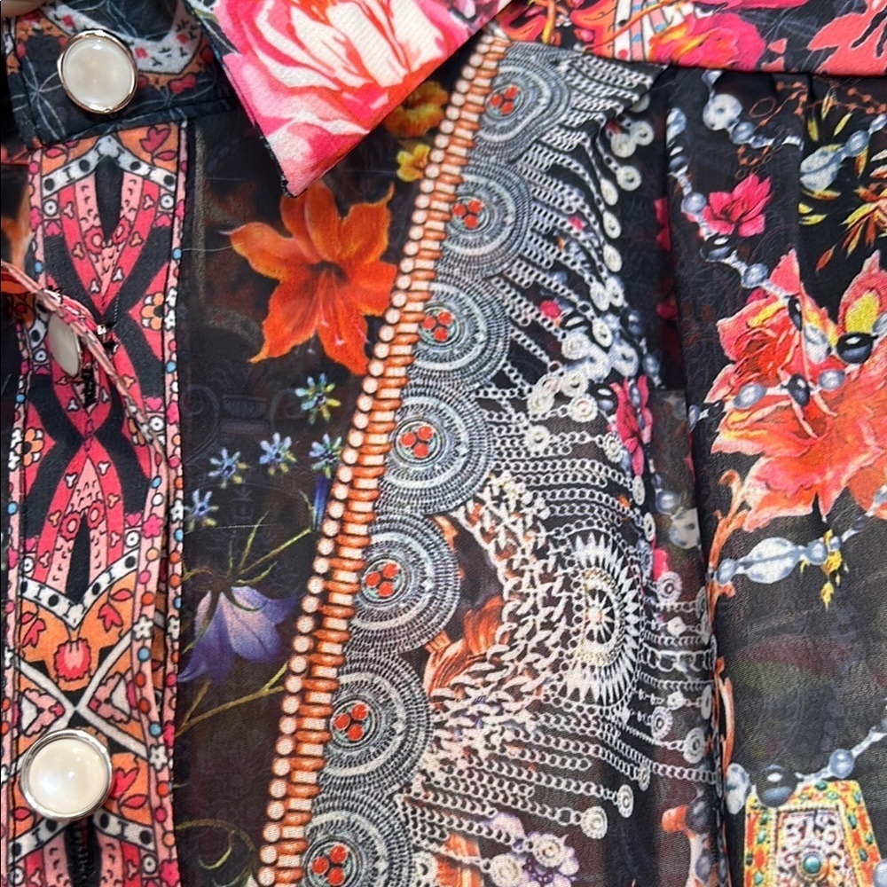 Floral Paisley Mini Dress - Black & Pink - Picture 6 of 7